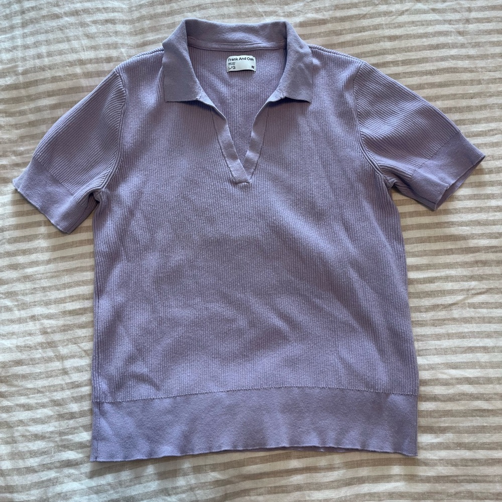 Frank & Oak Lavender V-Notch Knit Polo Tee